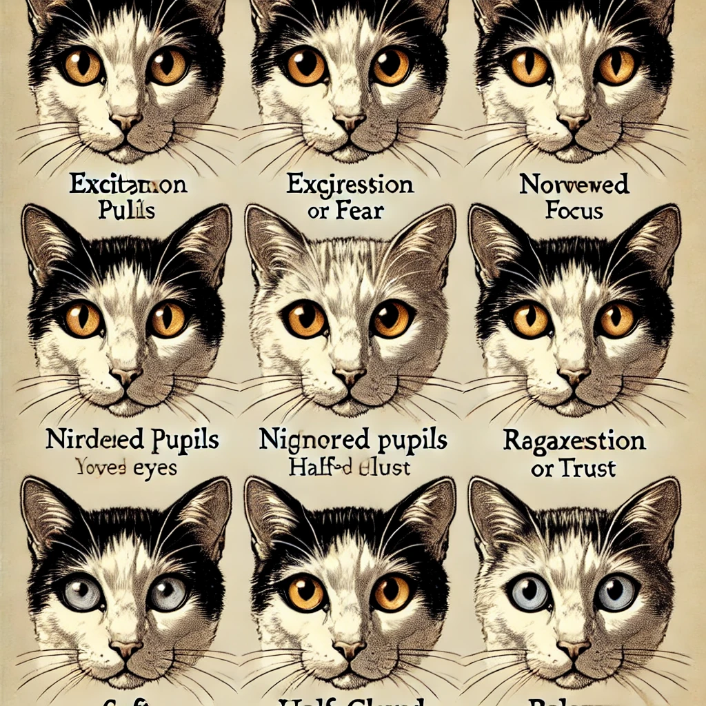 Cat displaying different eye expressions to communicate emotions.