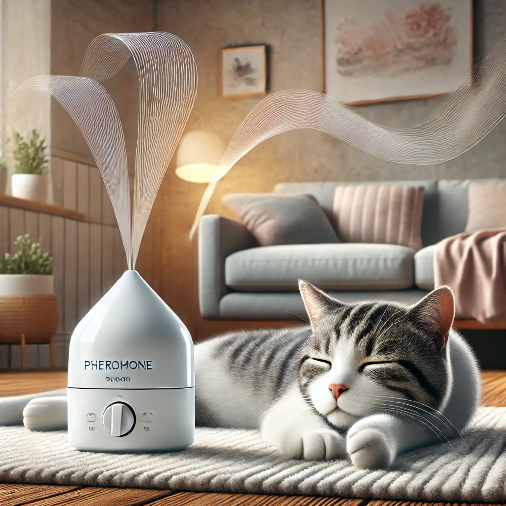 Cat relaxing near a pheromone diffuser.